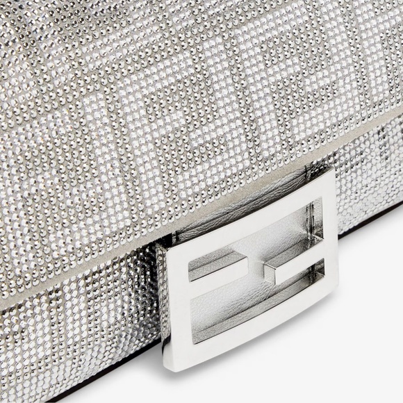 Fendi Baguette Mini Silver Crystal-Embellished Shoulder Bag With FF Motif - Picture 5 of 16